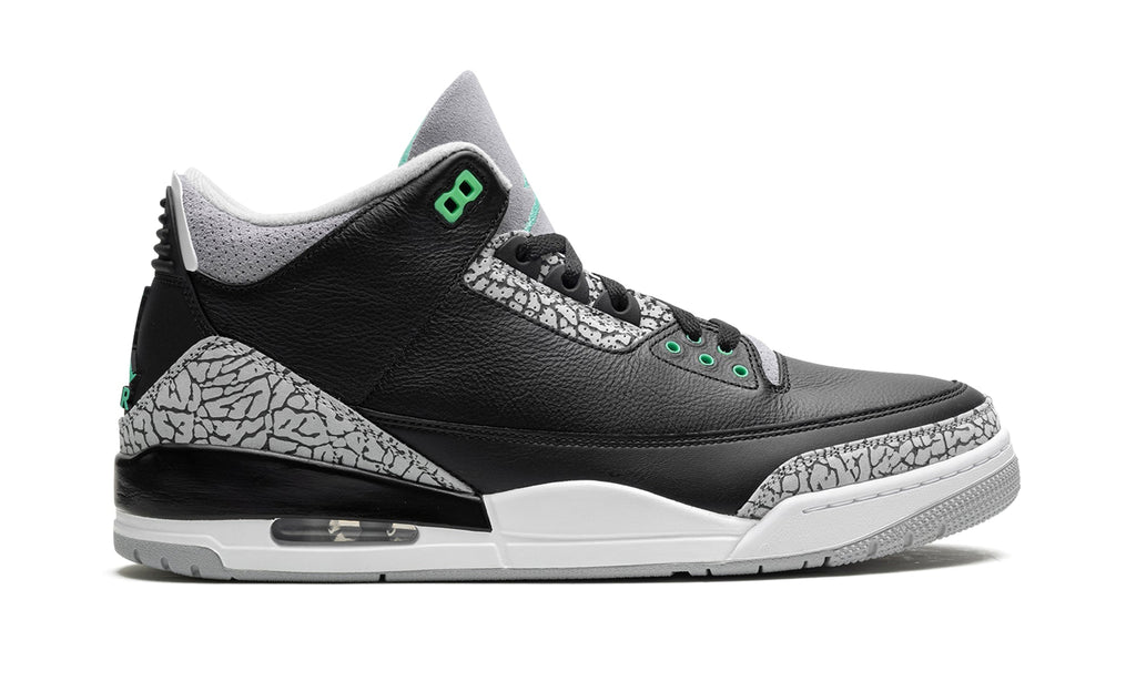 Air Jordan 3 Retro Sneakers - Black and Grey with Mint Green Accents