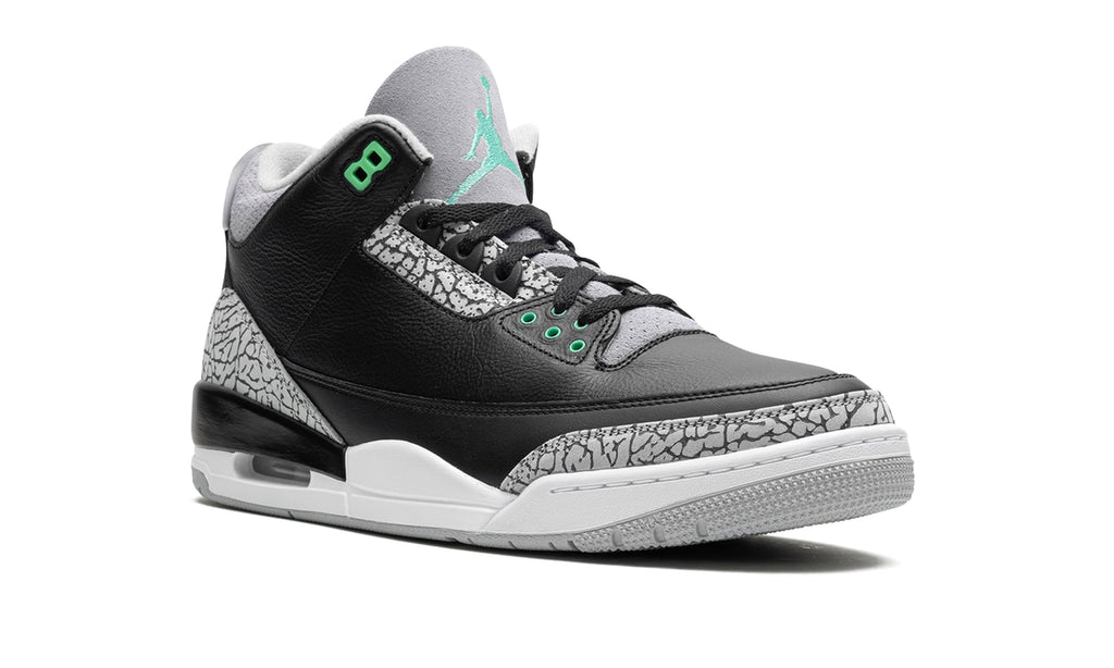 Air Jordan 3 Retro Sneakers - Black and Grey with Mint Green Accents