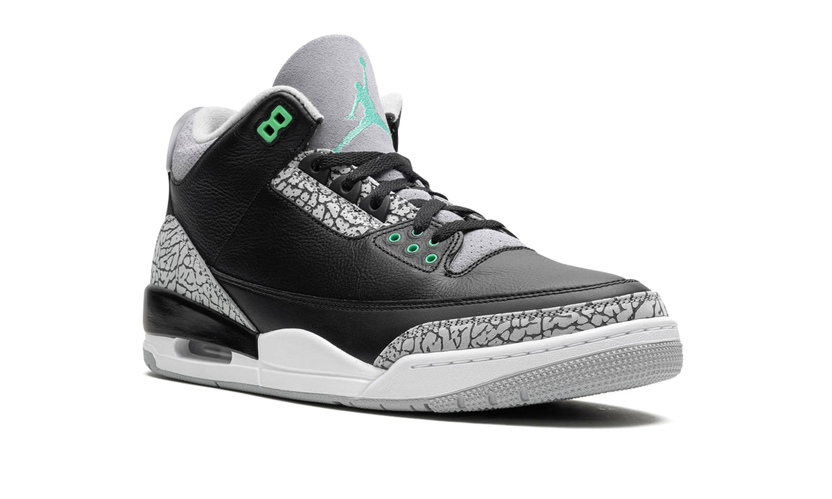 Air Jordan 3 Retro Sneakers - Black and Grey with Mint Green Accents