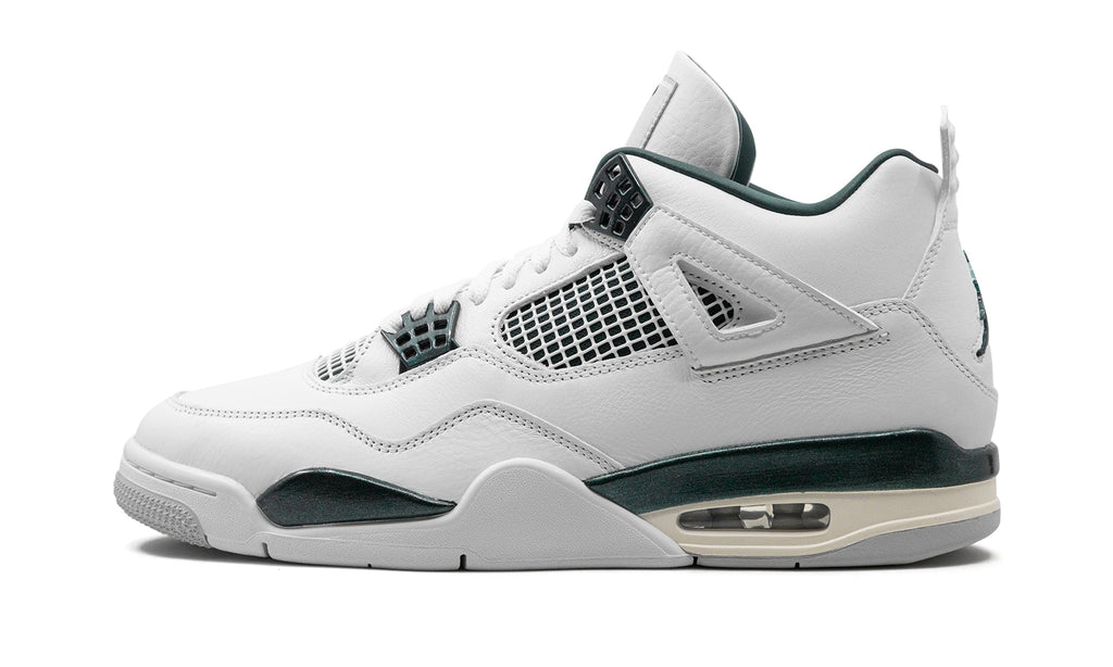 Air Jordan 4 Retro Sneakers - White and Dark Green with Cream Accents