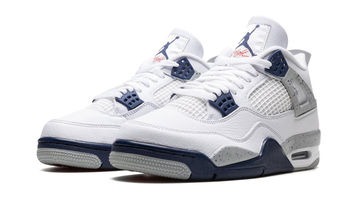 Air Jordan 4 Retro Sneakers - White and Navy with Speckled Gray Details