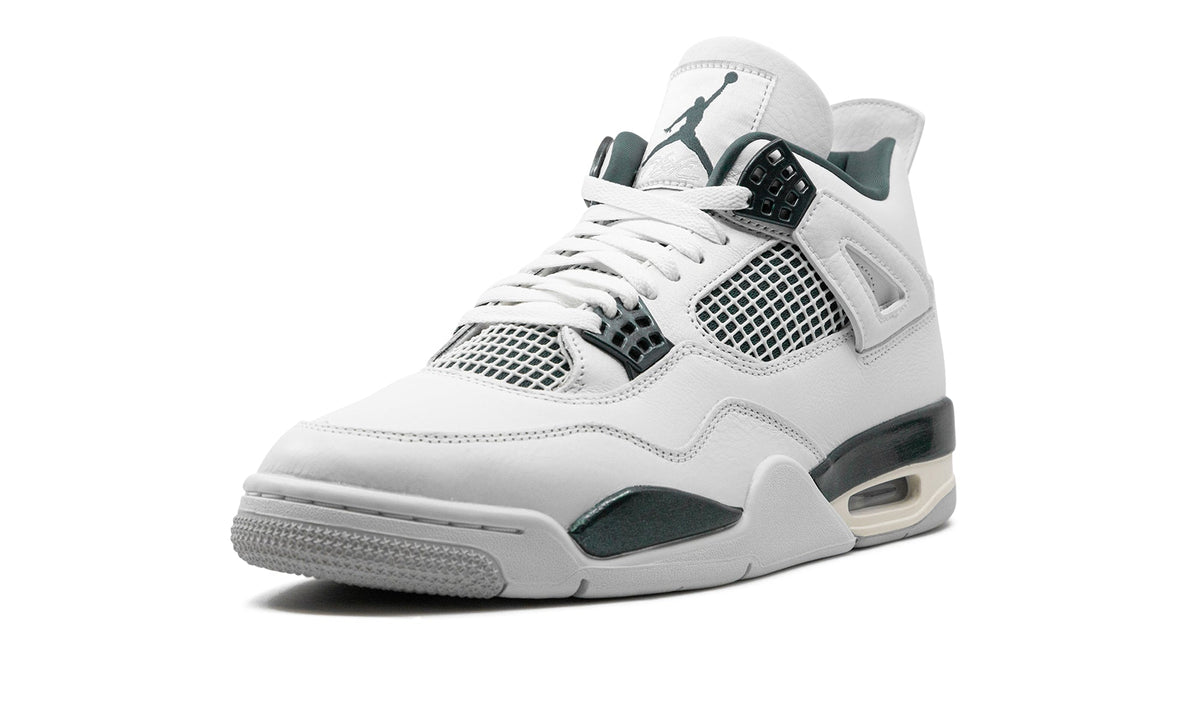 Air Jordan 4 Retro Sneakers - White and Dark Green with Cream Accents