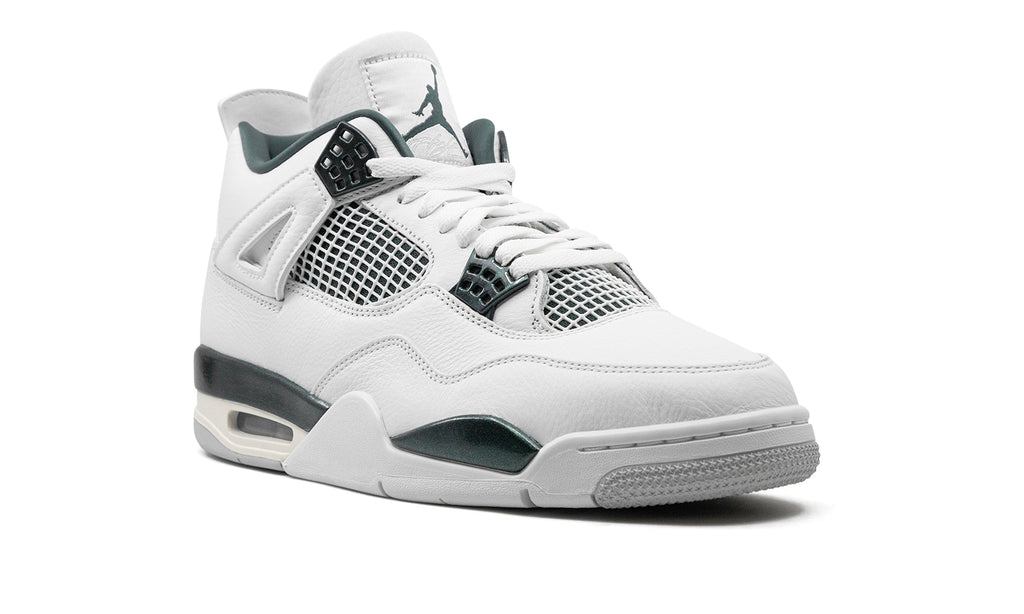 Air Jordan 4 Retro Sneakers - White and Dark Green with Cream Accents