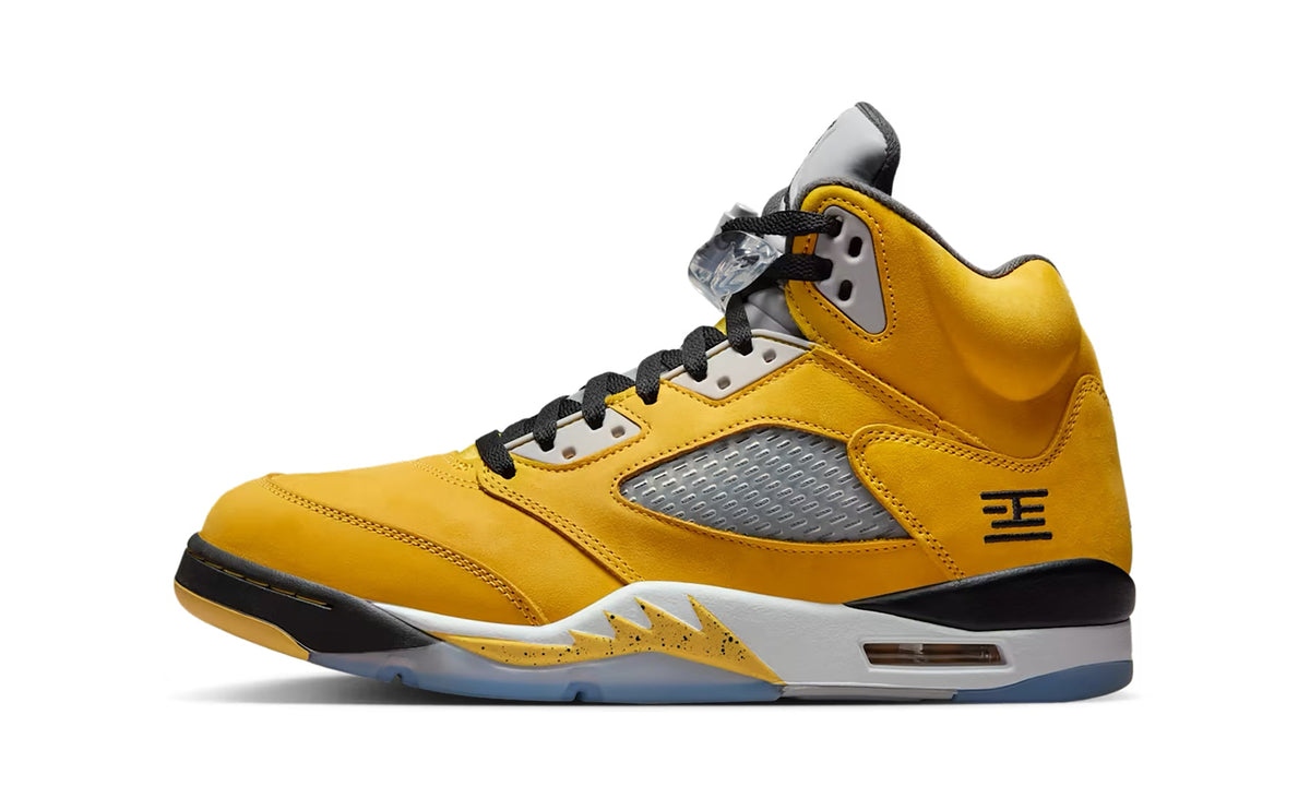 Air Jordan 5 Sneakers - Yellow with Grey Mesh, Black Details and Icy Blue Sole