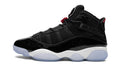 Jordan 6 Rings Sneakers - Black and White with Red Details and Icy Blue Outsole
