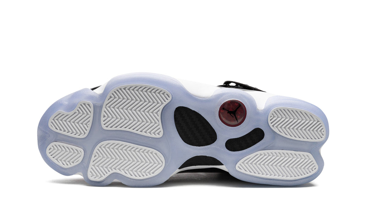 Jordan 6 Rings Sneakers - Black and White with Red Details and Icy Blue Outsole