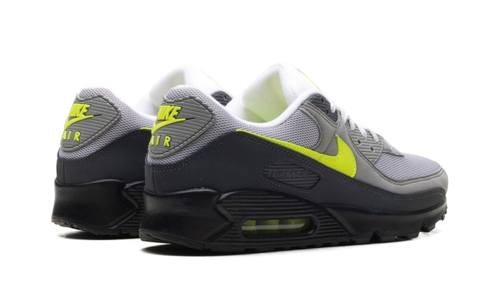 Nike Air Max 90 Sneakers - Grey and Black with Neon Yellow Accents