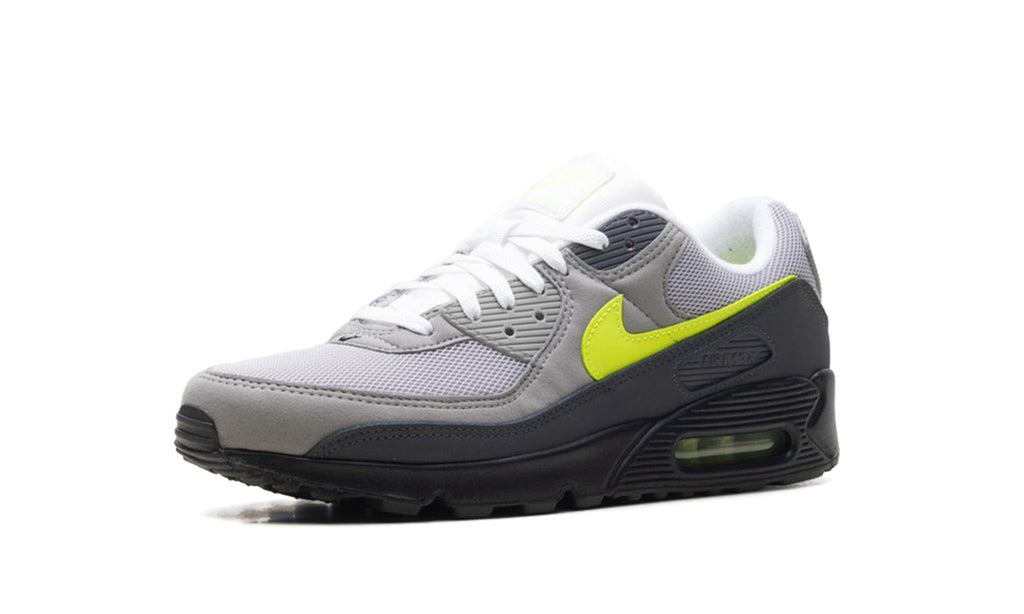 Nike Air Max 90 Sneakers - Grey and Black with Neon Yellow Accents