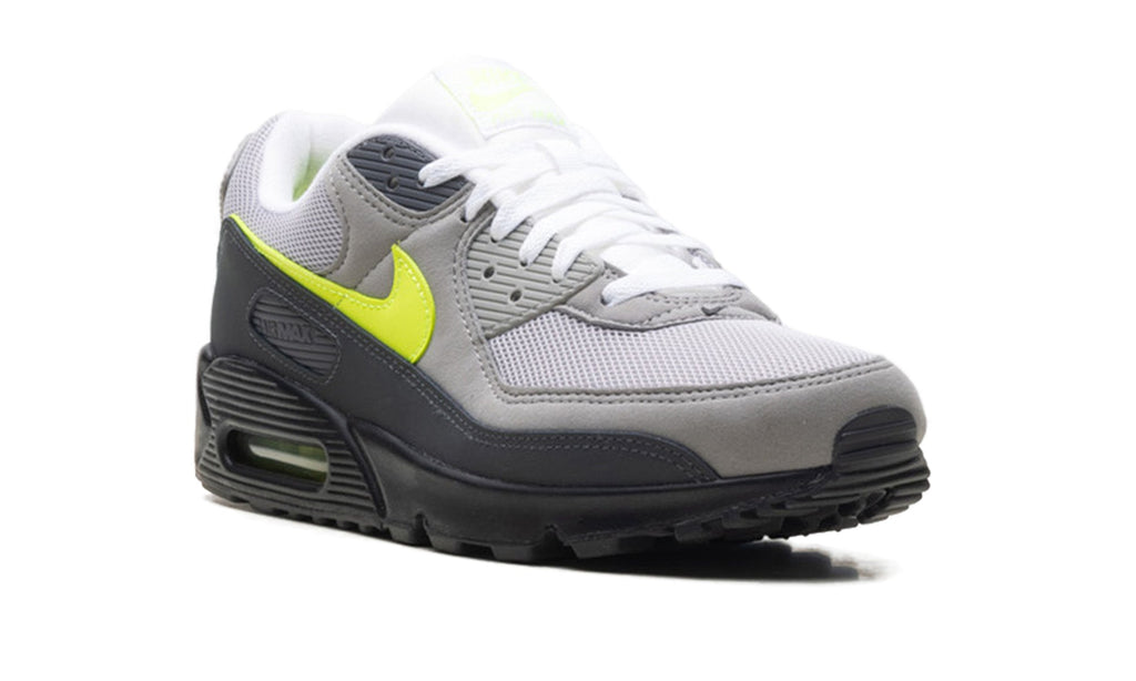 Nike Air Max 90 Sneakers - Grey and Black with Neon Yellow Accents