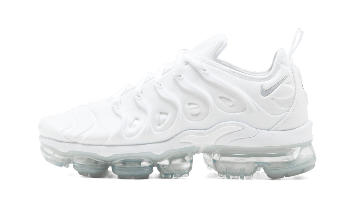 Nike Air VaporMax Plus Sneakers - White with Silver Accents and Translucent Sole