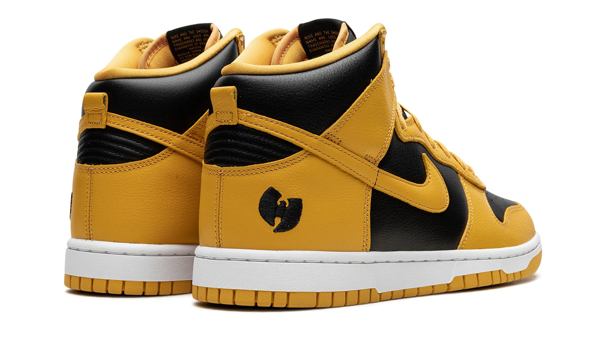 Nike Dunk High Sneakers - Golden Yellow and Black with Wu-Tang Logo Details