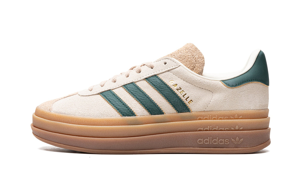 adidas Gazelle Bold Platform Sneakers - Cream with Dark Green Stripes and Gum Sole