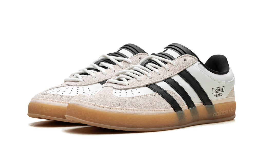adidas Gazelle Indoor Sneakers - White & Black with Benito Branding and Gum Sole