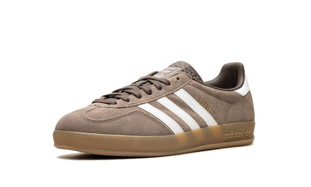 adidas Gazelle Indoor Sneakers - Taupe with White Stripes and Gum Sole