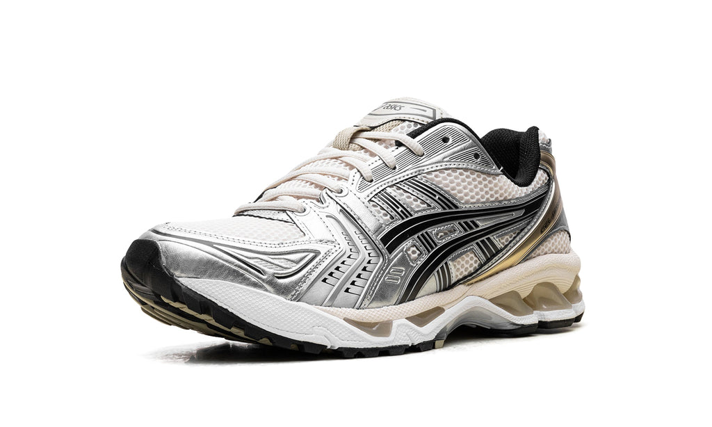 ASICS GEL-KAYANO 14 Sneakers - White and Metallic Silver with Black and Gold-Tone Details
