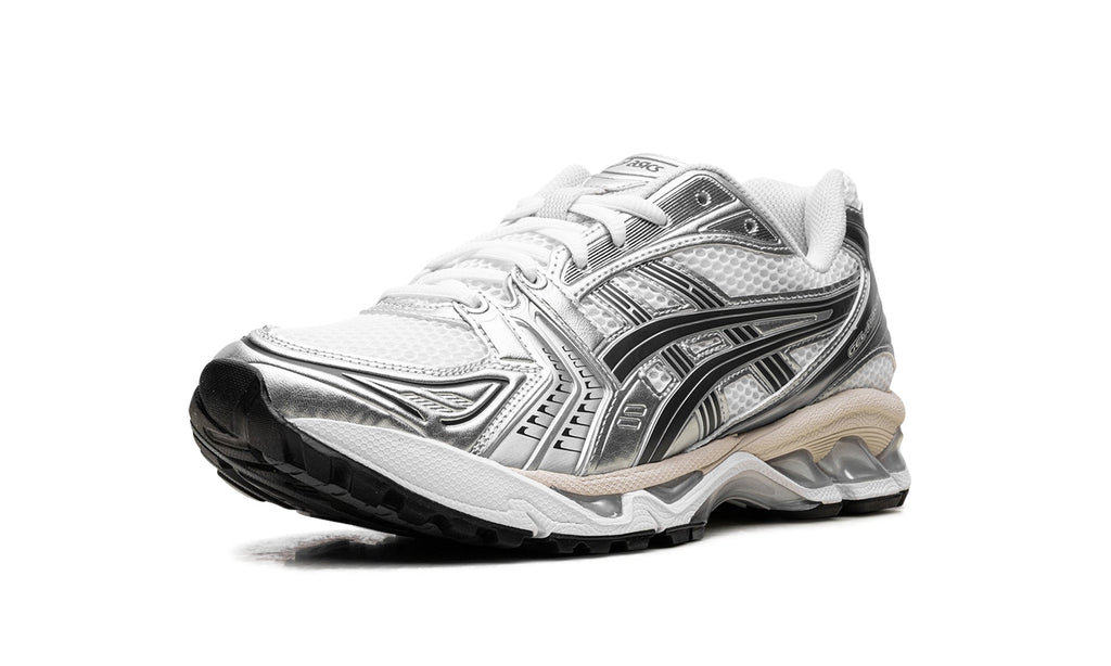 ASICS GEL-KAYANO 14 Sneakers - White and Metallic Silver with Black Accents