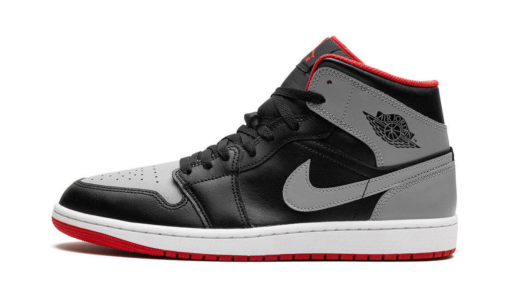 Air Jordan 1 Mid Sneakers - Black and Gray with Red Accents
