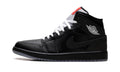 Air Jordan 1 Mid SE Sneakers - Black & Grey with White Laces and Red Accents