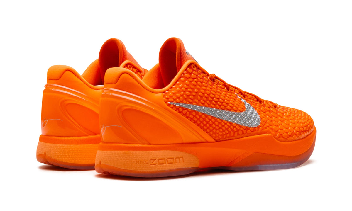 Nike Kobe 6 Sneakers - Bright Orange with Silver Swooshes and Scale-Textured Upper