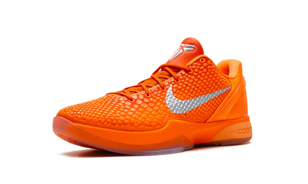 Nike Kobe 6 Sneakers - Bright Orange with Silver Swooshes and Scale-Textured Upper