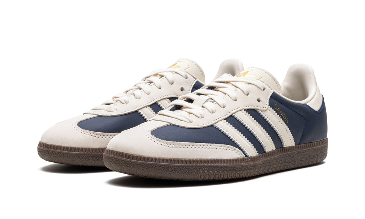 adidas Samba OG Sneakers - Navy Blue and Cream with Dark Brown Gum Sole