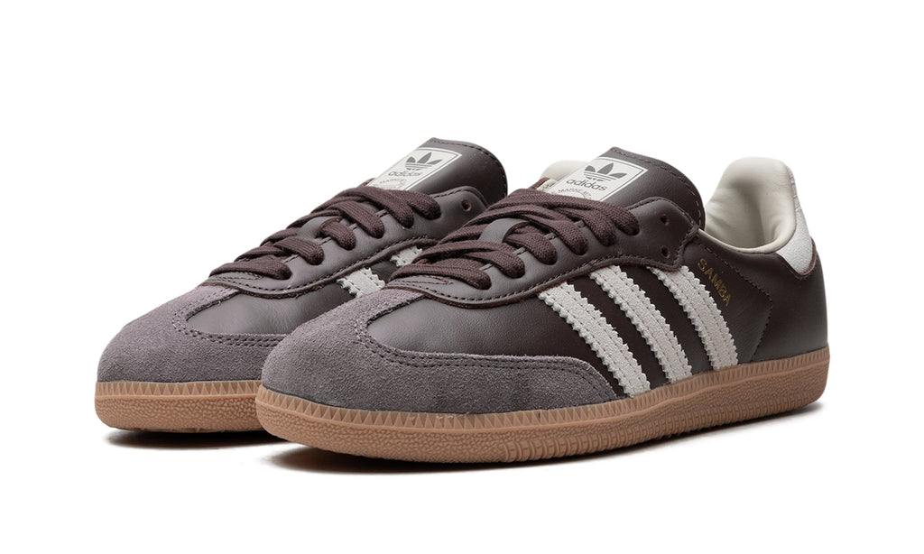 adidas Samba OG Sneakers - Dark Brown and Grey with Off-White Stripes and Gum Sole