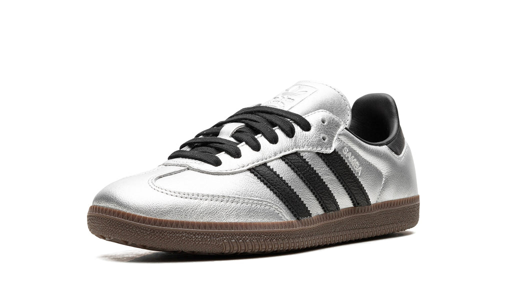 adidas Samba OG Sneakers - Metallic Silver and Black with Dark Brown Gum Sole