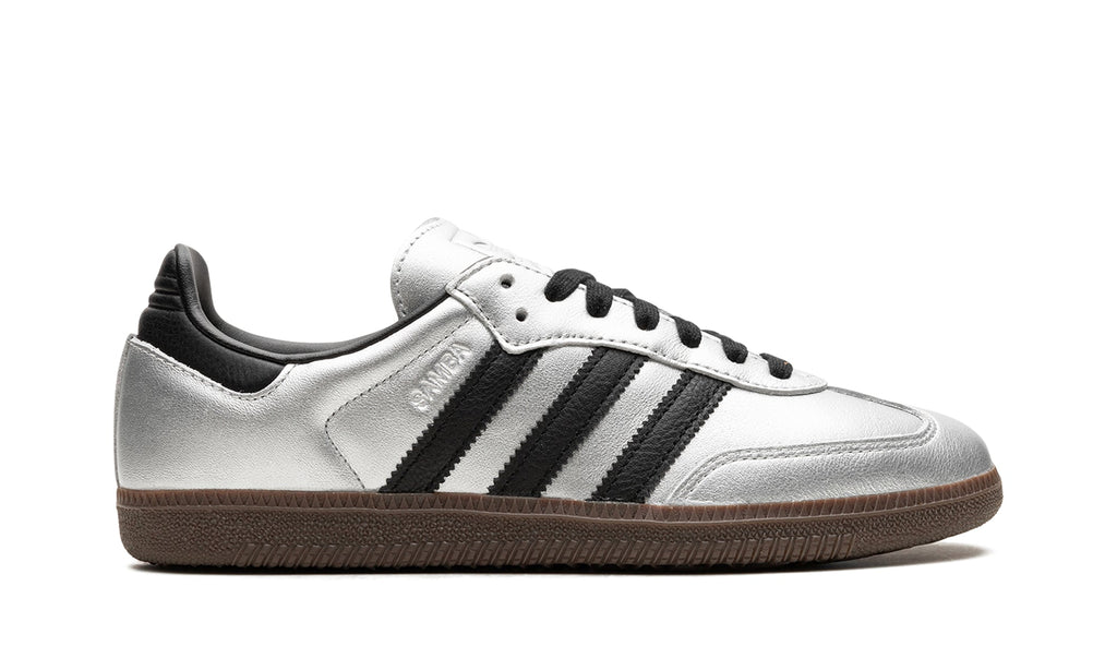 adidas Samba OG Sneakers - Metallic Silver and Black with Dark Brown Gum Sole