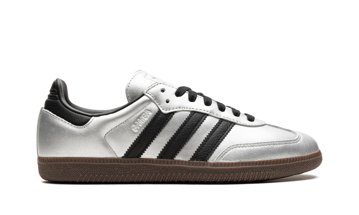 adidas Samba OG Sneakers - Metallic Silver and Black with Dark Brown Gum Sole