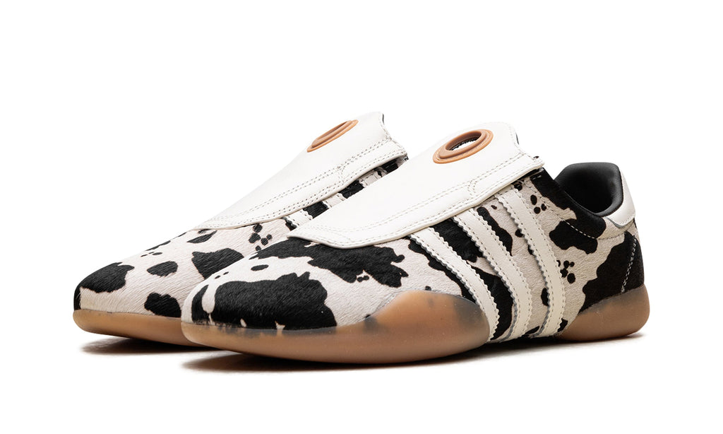 adidas Taekwondo Mei Slip-On Shoes - Black and Cream Cow Print with Gum Sole