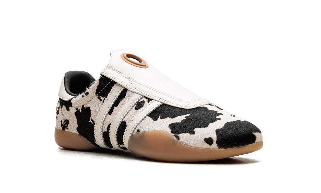 adidas Taekwondo Mei Slip-On Shoes - Black and Cream Cow Print with Gum Sole