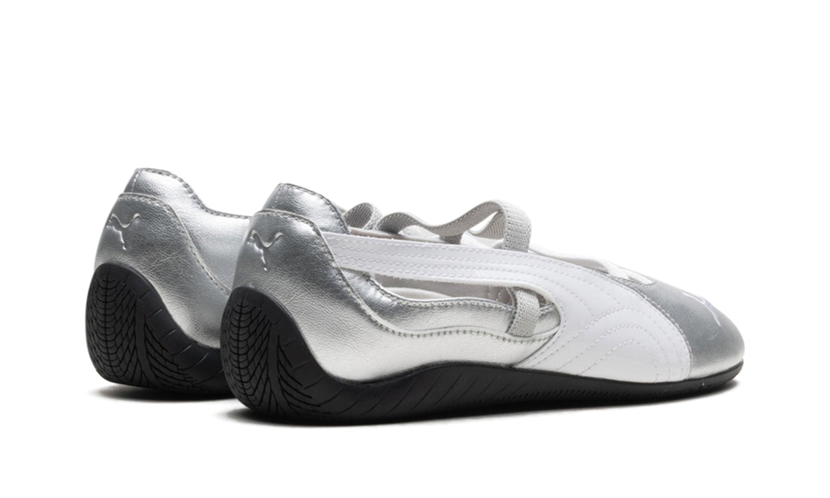 PUMA Speedcat Ballet Flats - Metallic Silver and White with Black Outsole