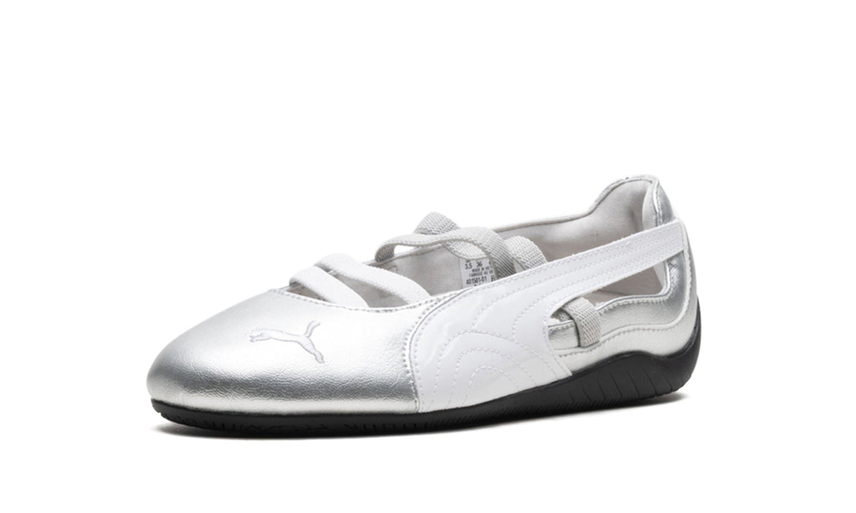 PUMA Speedcat Ballet Flats - Metallic Silver and White with Black Outsole
