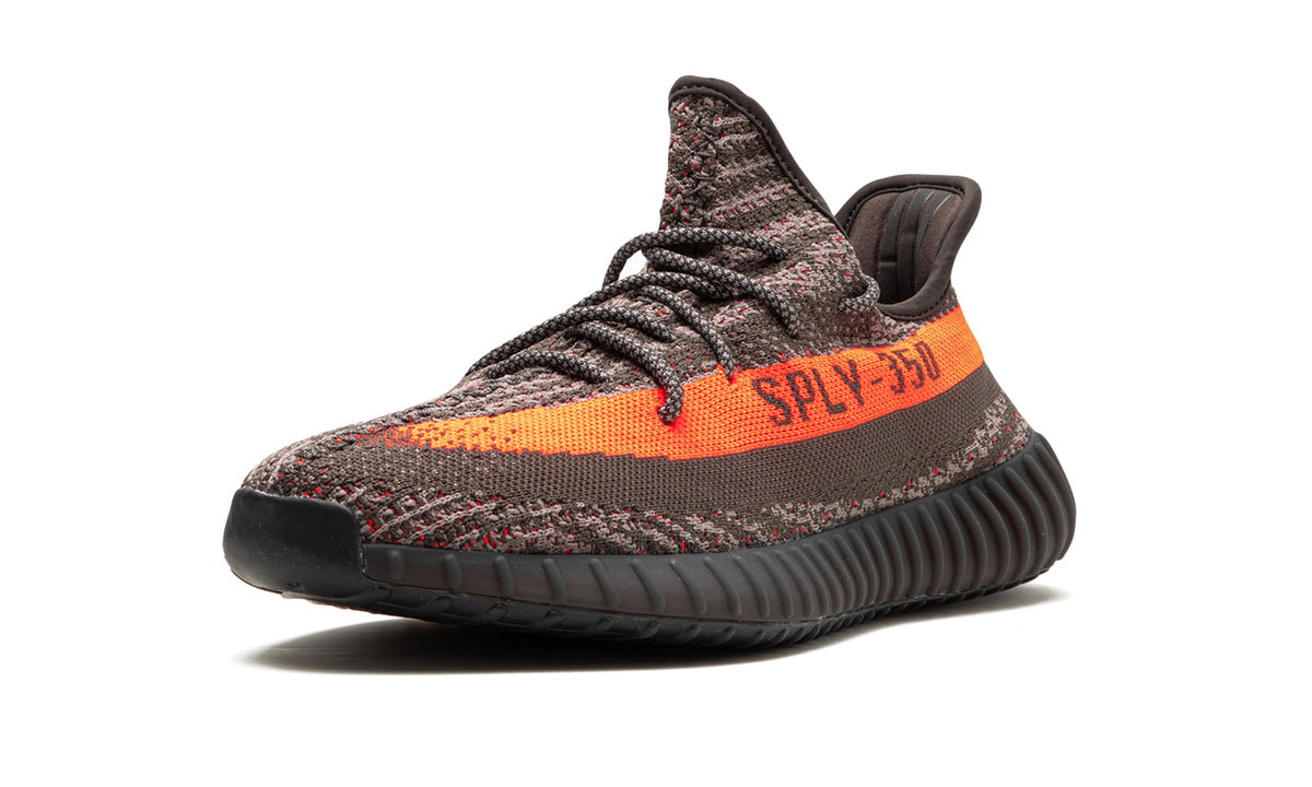 adidas Yeezy Boost 350 V2 Sneakers - Dark Grey and Black with Orange Stripe