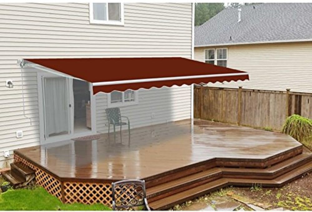 Red/White Stripe Retractable Motorized Patio Awning, 20' x 10' M140