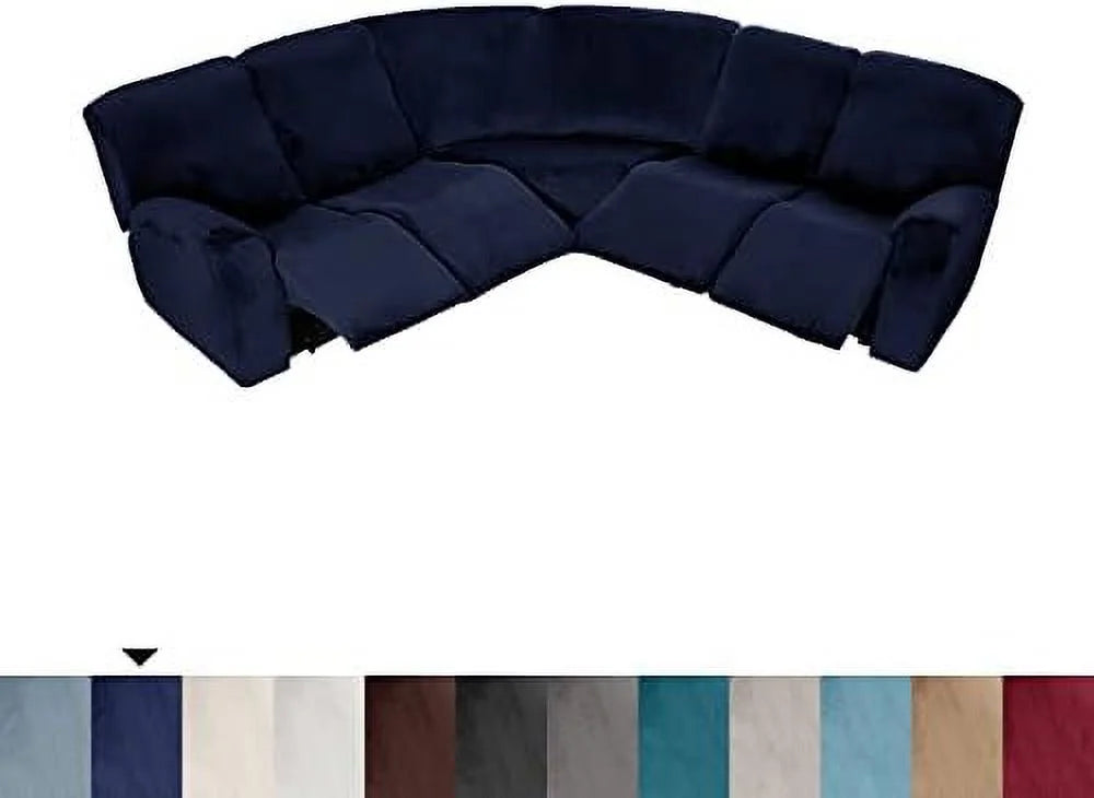 5 Seater Velvet Stretch Recliner Sofa Cover Set of 7 Pieces W648