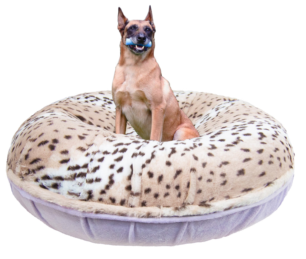 Lilac / Aspen Snow Leopard Extra Plush Faux Fur Bagel Pet/Dog Bed W97772