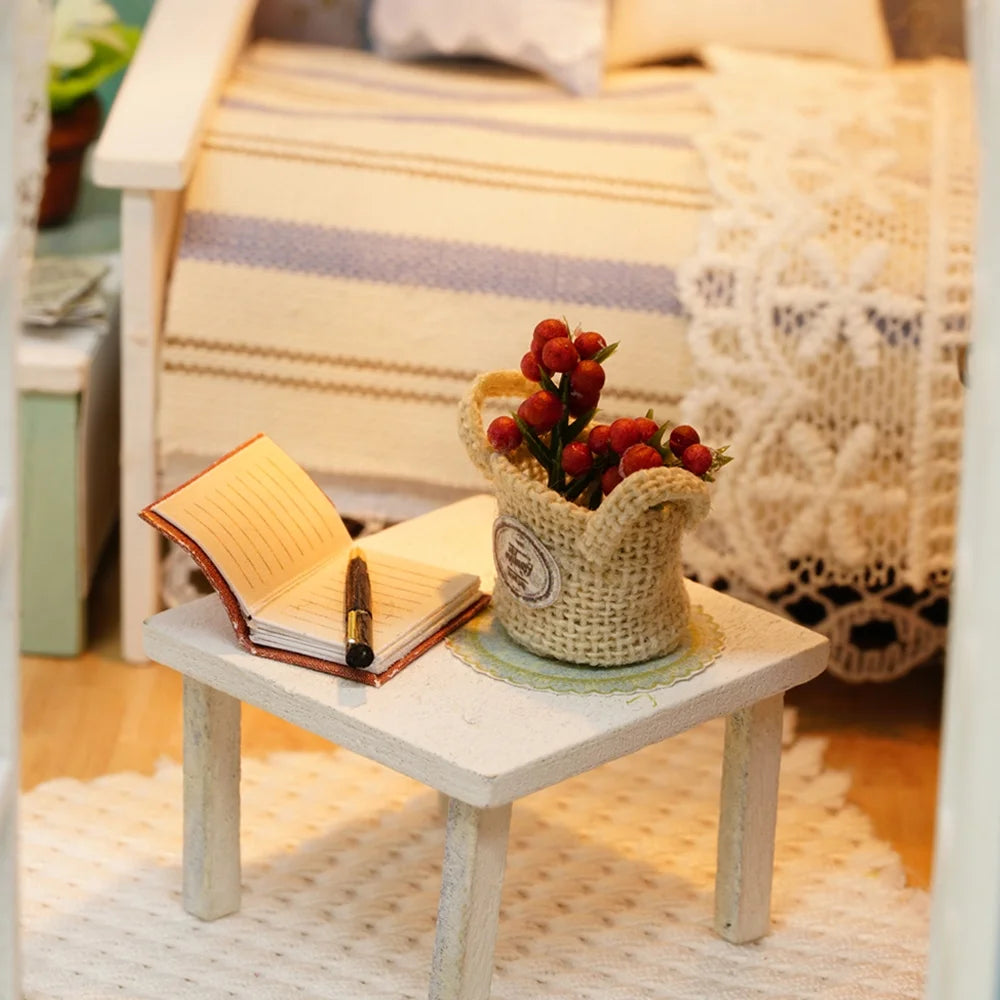 DIY Miniature Dollhouse Kit 3D Wooden House Craft with Furniture LED Lights K689