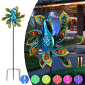 Solar Wind Spinner Outdoor Metal Kinetic Wind Spinner with LED Lighting Glass Ball Peacock Wind Spinner with Stake W24421
