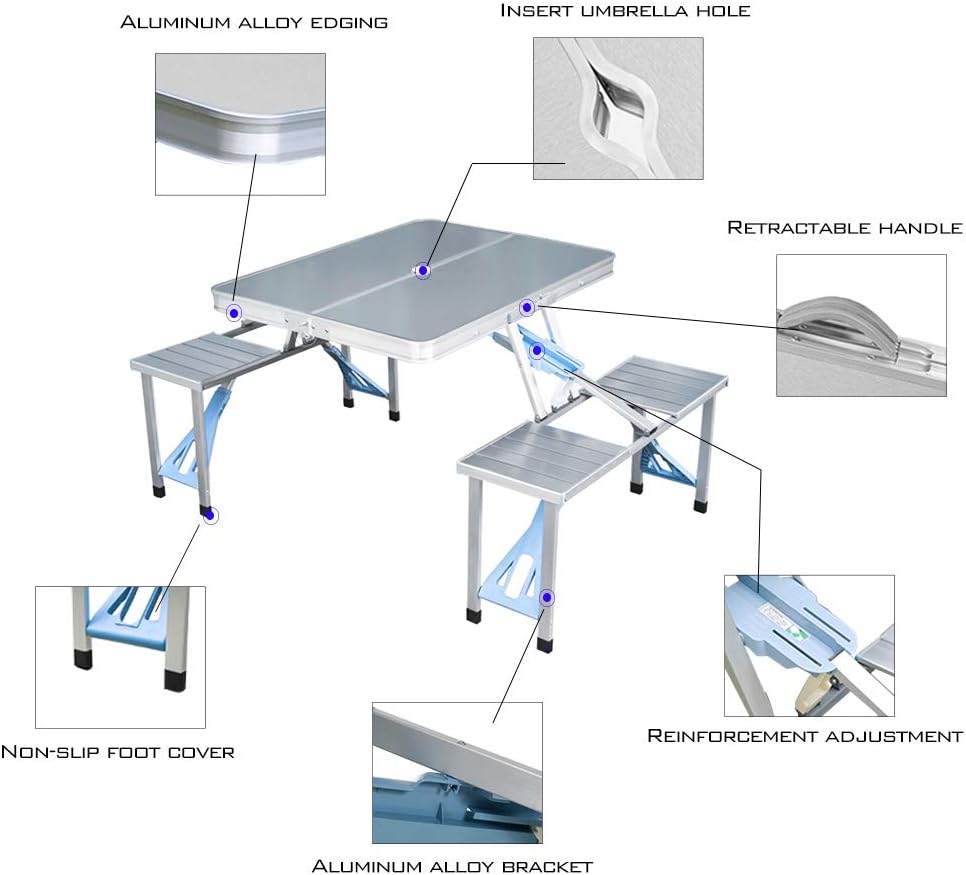 Aluminum Alloy Folding Picnic Table with 4 Seats W878875