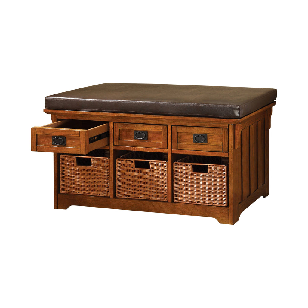 Oak Faux Leather Storage Bench M62687