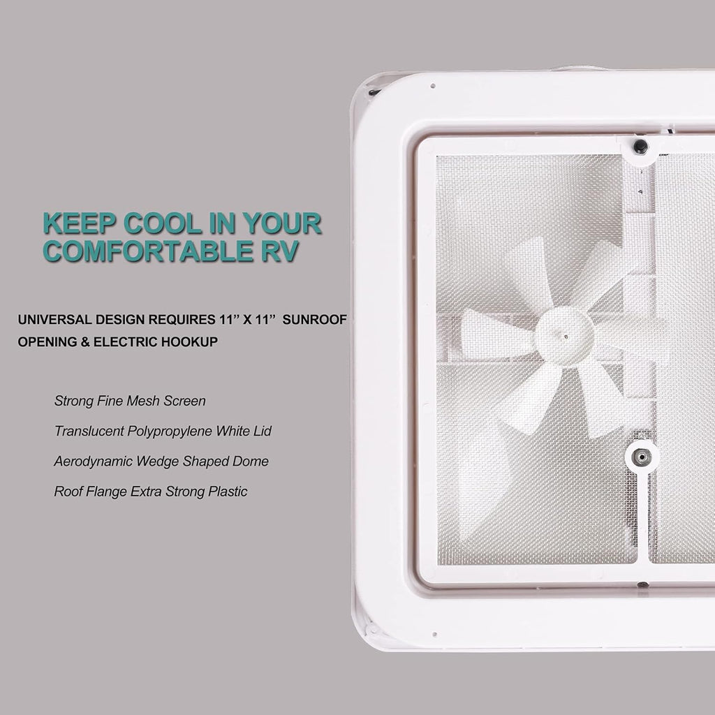White 12V RV Roof Vent Fan with 6 Blades T628811