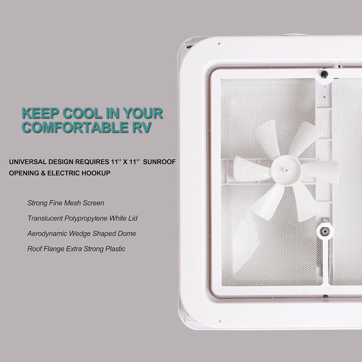 White 12V RV Roof Vent Fan with 6 Blades T628811