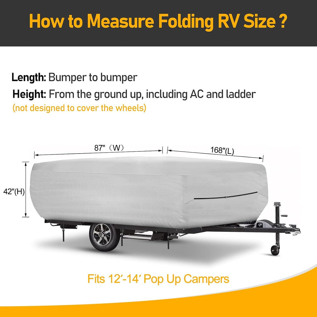 Silver 500D Popup RV Cover for 12 13 14ft Trailers, 87" W 42" H Z387