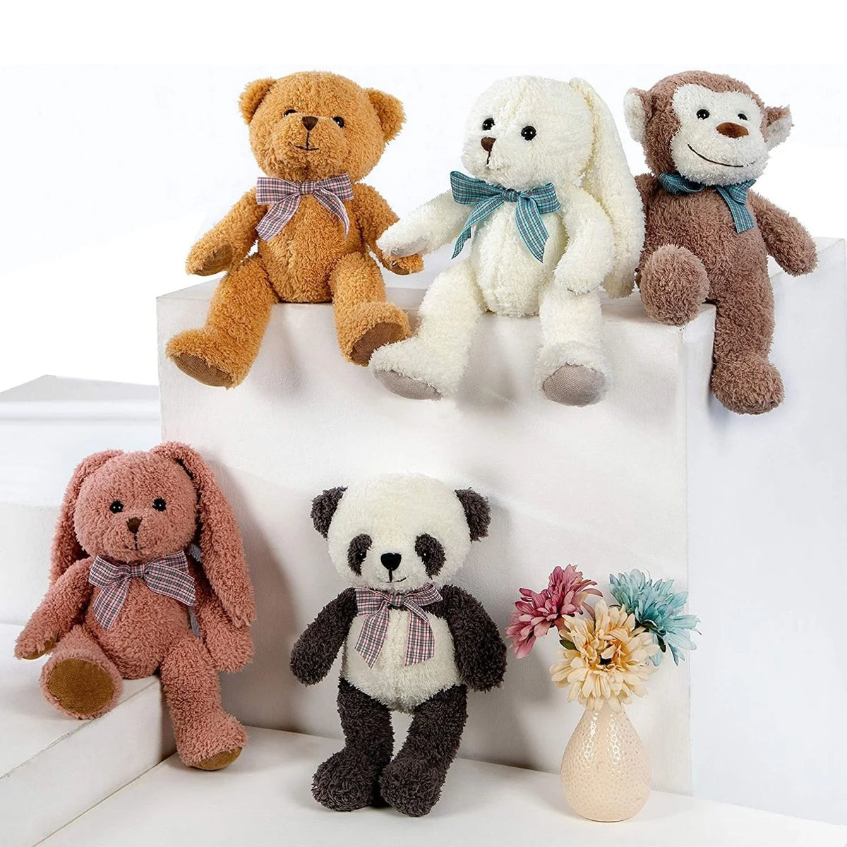 5 Packs Soft Stuffed Animals Teddy Bear, Monkey, Panda, Rabbit, 12.5" E14657