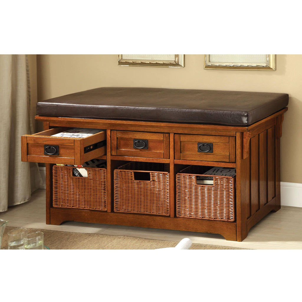 Oak Faux Leather Storage Bench M62687