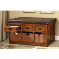 Oak Faux Leather Storage Bench M62687
