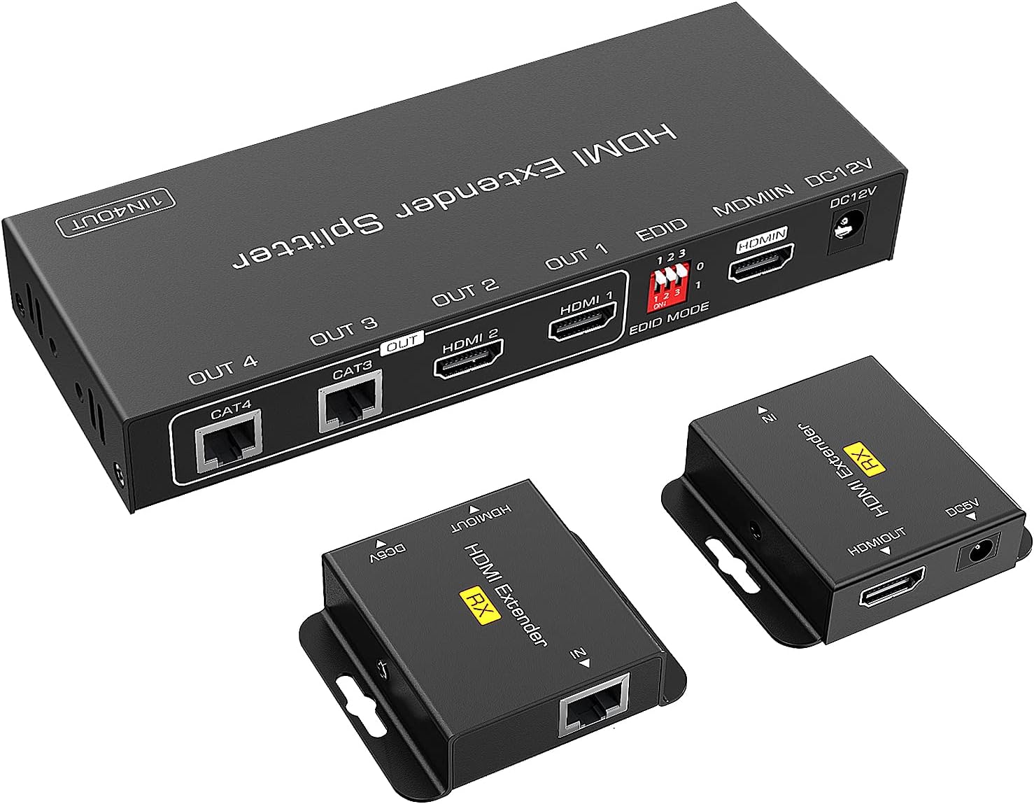 HDMI Extender Splitter 1x2 165ft/50m 1 in 2 Out Over Cat5e/Cat6/7 with 2 Loop-Out Local Display Repeater Balun Ethernet Sender Transmitter Receiver Support 1080P@60HZ 3D EDID POC M7083