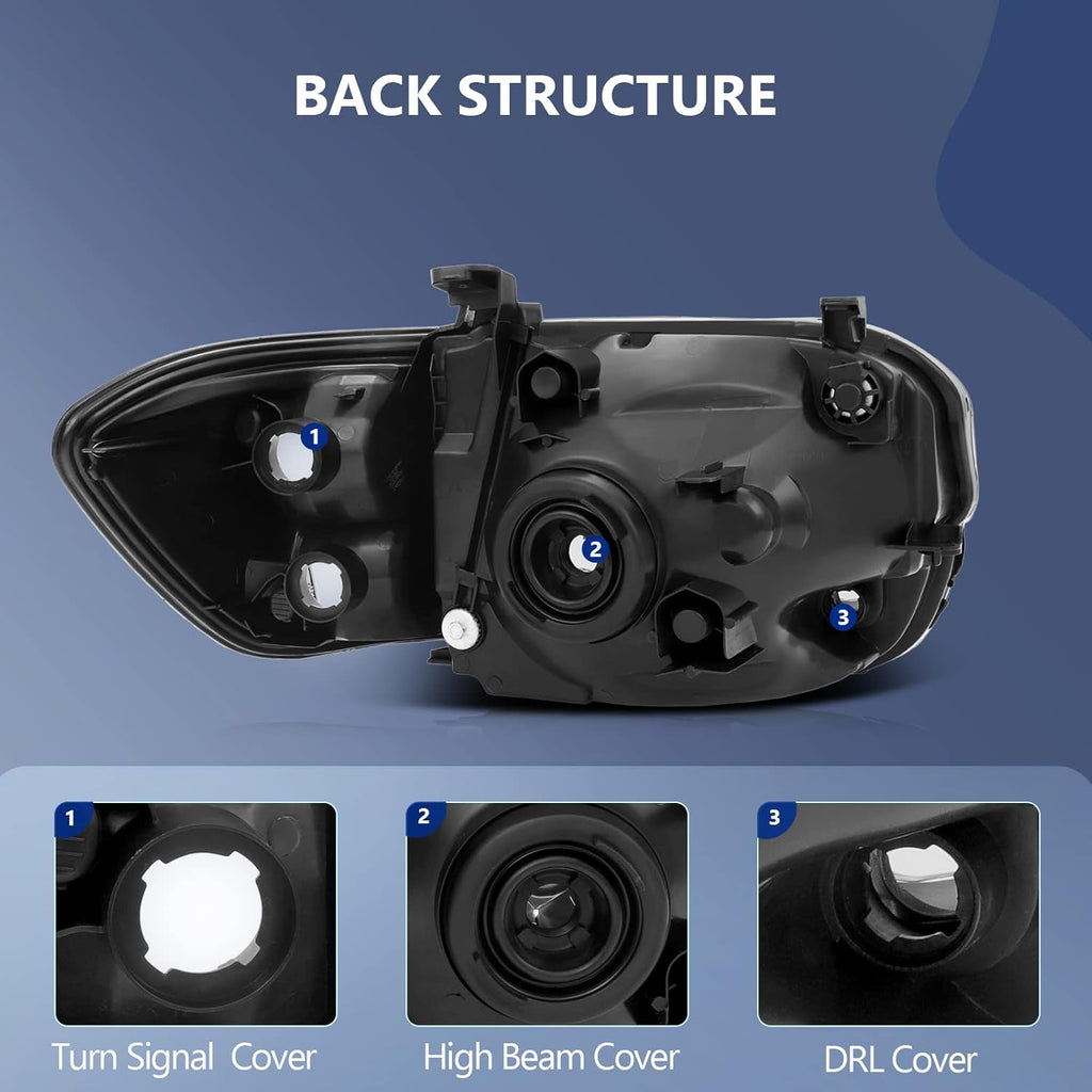 Headlight Assembly Pair Black Housing Amber Reflector Clear Lens K692639