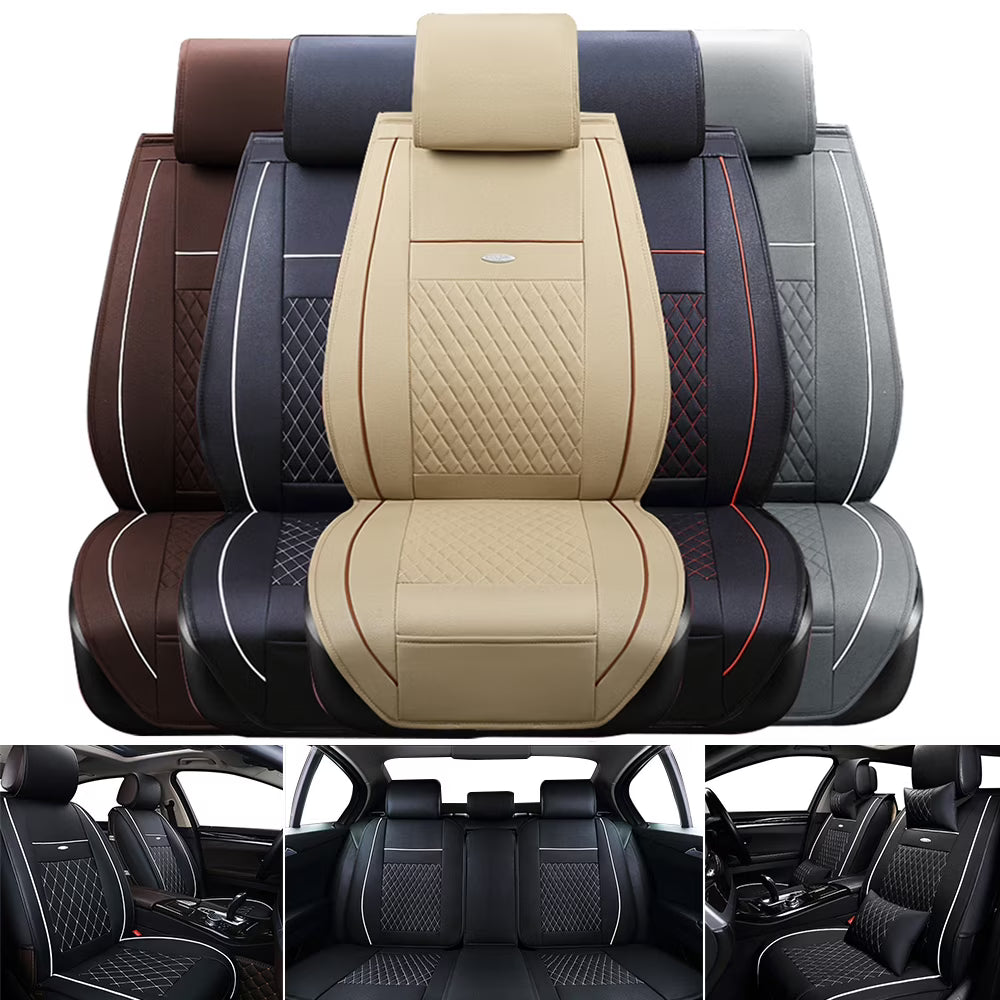 Deluxe Leather 5-Seats Front and Rear Full Set Car Seat Covers Y6834